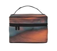 Sunset at The Beach - Custodia portatile da viaggio per trucchi, versatile, con cerniera, in poliestere, di grande capacità, colore: nero, taglia unica, Nero, One Size