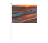 Sunset at the Beach - Mini bandiera bianca con asta solida, colori vivaci e resistente allo sbiadimento, bandiere tenute in mano con lancia