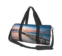 Sunset Beach and Bridge Print Round Duffel Bag, Canvas Overnight Travel Tote Bag, impermeabile e resistente agli strappi. Borsa da viaggio pieghevole per il fine settimana