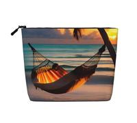 Sunset Beach Hammock Canvas Style Makeup Bag - Borsa organizer per cosmetici impermeabile per articoli da toeletta da viaggio e per riporre tutti i giorni