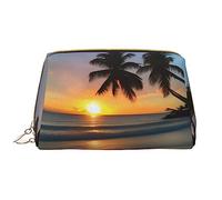 Sunset Beach Makeup Bag Donna - Grande CapacitàTravel Cosmetic Bag PU Leather Zipper Pouch Portable Wide Open Organizer
