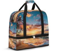 Sunset Beach Palm Tree Borsone da viaggio per donne e uomini, borsa da palestra pieghevole con albero delle Hawaii, borsa da palestra per weekend e pernottamento, borsa da cabina con scomparto per