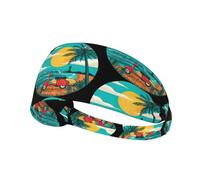 Sunset Beach Palm Tree stampato elastico sport fascia compatibile casco, per escursioni all'aperto, ciclismo, corsa, allenamento