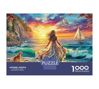 Sunset Beach Scene Puzzle Woman by Ocean at Sunset Da 1000 Pezzi Offrire in Regalo Décoration De La Maison Giochi Rilassamento E Intelligence Per Adulti E Bambini Da 12 Anni 70x50cm/1000pcs