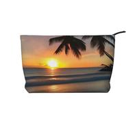 Sunset Beach - Trousse in velluto a coste con cerniera, astuccio per cosmetici, per viaggi, articoli da toeletta e uso quotidiano