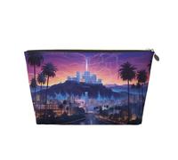 Sunset - Beauty case in pelle con palma hawaiana, grande capacità, portatile, da viaggio, adatta per l'uso quotidiano e in viaggio, Il vecchio hollywoodiano, Taglia unica
