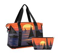 Sunset Boat Red Blue Grande Borsa da palestra a tracolla Weekend Tote con tracolla regolabile per trekking grande capacità, Sunset Boat rosso blu, 1 size
