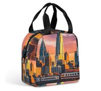 Sunset Bridge - Borsa per il pranzo con grattacieli, per donne e uomini, portatile, isolata, con manico, a prova di perdite, riutilizzabile, per lavoro, picnic, viaggi