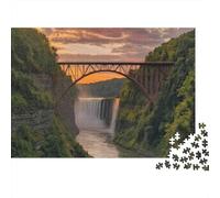 Sunset Bridge Waterfall Puzzle 1000 Pezzi Valle Ponte Arco Cartone Riciclato Gioco Educativo Decorazione Parete Regalo Amanti Puzzle 52x38cm