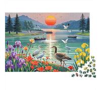 Sunset by The River, Flying Birds Puzzle Giochi 1000 Pezzi Regalo Per Lui E Per Lei Arte Interesting Puzzle Adulti Idea Regalo Per 38x26cm/1000pcs