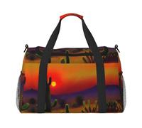 Sunset Cactus in Desert Hand Travel Bag - Grande borsa riutilizzabile per la spesa, perfetta per attività all'aperto, sport, campeggio e generi alimentari, nero, Taglia unica