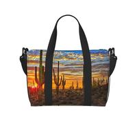 Sunset Cactus in Desert Print Travel Duffel Bags Weekender per le donne, borsa leggera da portare a mano, borsa per oggetti personali, Nero , Taglia unica