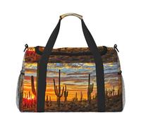 Sunset Cactus in Deserto Stampa Borsa da Pernottamento Borsa Weekender Borsone Allenamento Borsa Yoga Borsone Borsa Oggetto Personale Borsa per Audlts, Nero , Taglia unica