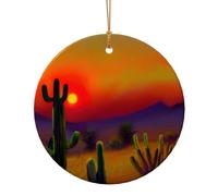 Sunset Cactus In Deserto Stampa Ceramica Ciondolo Rotondo Per Gli Ornamenti Da Viaggio Per La Decorazione Domestica Ornamento