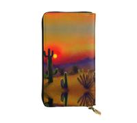 Sunset Cactus in pelle stampa deserto portafoglio pochette lunga - portafoglio personalizzato alla moda, scomparti multipli per carte, regalo pronto, nero, taglia unica, Nero, One Size