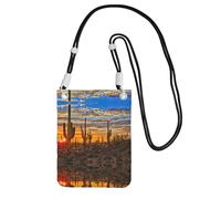 Sunset Cactus Nel Deserto Stampa Crossbody Borsa Del Telefono Per Le Donne Uomini, Tracolla Regolabile Del Telefono Borsella, Per Viaggi Shopping, Nero , Taglia unica