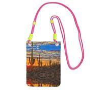 Sunset Cactus Nel Deserto Stampa Crossbody Borsa Del Telefono Per Le Donne Uomini, Tracolla Regolabile Del Telefono Borsella, Per Viaggi Shopping, Fucsia, Taglia unica
