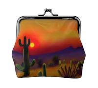 Sunset Cactus nel deserto stampato microfibra PU Leather Wallet Kiss Lock Mini Pouch per rossetto Key Change Organization