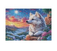 Sunset Cliff White Wolf Rompicapo 300 Pezzi Impossibile Cartone Di Alta Qualità Senza Polvere Per Sfida Tra Amici Per Serate A Tema Edizione Limitata 300 PCS