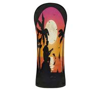 Sunset Coconut Trees Retro Sea Black Golf Headcover Premium Leather Headcovers with intercambiabili No. Tags for Driver, Fairway Wood Hybrid