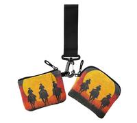 Sunset Cowboy Horse doppio portamonete porta carte di credito portafoglio minimalista organizer per denaro con portachiavi per donna 2 confezioni, Cavallo cowboy al tramonto, 1 size, Stampa artistica