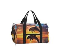 Sunset Delphin Jumping Gym Bag per uomini e donne, Sea Ocean Weekend Travel Duffle Bag con scomparto per scarpe, resistente all'acqua, per sport durante la notte, danza, yoga, borsone da portare con