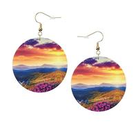 Sunset di orecchini da donna in pelle con stampa di montagna e fiore, 1 paio di orecchini leggeri bohémien, gioielli regalo per donne e ragazze