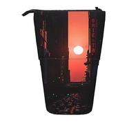 Sunset Flower Field Print Pencil Case Cute Standing Pencil Pouch Retrattile Portapenne Caso Cancelleria Bag, Città Tramonto, Taglia unica, Portamonete