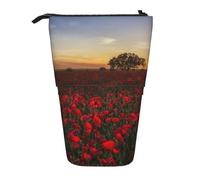 Sunset Flower Field Print Pencil Case Cute Standing Pencil Pouch Retrattile Portapenne Caso Cancelleria Bag, Tramonto Fiore Campo, Taglia unica, Portamonete