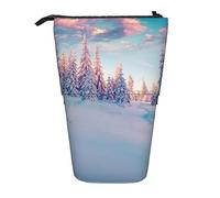 Sunset Flower Field Print Pencil Case Cute Standing Pencil Pouch Retrattile Portapenne Caso Cancelleria Bag, Alberi innevati, Taglia unica, Portamonete