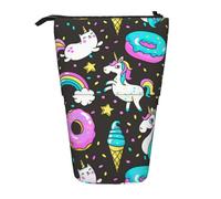 Sunset Flower Field Print Pencil Case Cute Standing Pencil Pouch Retrattile Portapenne Caso Cancelleria Bag, Unicorno e ciambelle arcobaleno, Taglia unica, Portamonete