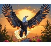 Sunset Flying Bald Eagle Rompicapo 500 Pezzi Per Festa Della Repubblica Cartone Rigido Paesaggi Italiani Vibrant Fantasy Animals Per Decorazione Murale Da Passatempo Edizione Limitata 500 PCS/52×38cm