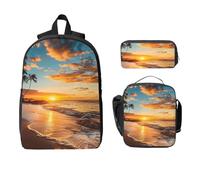 Sunset Hawaii Beach Backpack Set per ragazze e ragazzi con borsa per il pranzo astuccio astuccio mare oceano 3 pezzi borse scolastiche isolate lunchbox regali per donne uomini