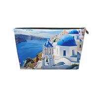 Sunset Hawaii Beach - Beauty case in pelle portatile di grande capacità, adatto per uso quotidiano e in viaggio, Santorini Isola Greca Vista Mare, Taglia unica