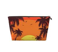 Sunset Hawaii Beach - Beauty case in pelle portatile di grande capacità, adatto per uso quotidiano e in viaggio, Tramonto e alberi di cocco, Taglia unica