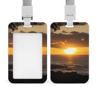 Sunset Hawaii Beach porta badge scorrevole porta badge verticale protezione badge badge per cordino impermeabile porta nome porta nome tasca per dottore, insegnante, infermiera