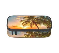 Sunset Hawaiian Palm Tree Onde, grande capacità, astuccio per cancelleria, con cerniera, per ragazzi, ragazze, studenti, scuola, Nero , Taglia unica, Valigia