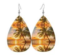 Sunset Hawaiian Palm Tree Onde Orecchino In Pelle Per Le Donne A Goccia Pendente Stampato Accessori Moda Abbigliamento Quotidiano Festa, Misura unica, Pelle