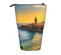 Sunset in Barcelona, astuccio espandibile con supporto, tessuto Oxford multi-design, altezza regolabile, trousse multiuso per cosmetici