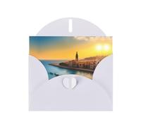 Sunset in Barcelona, biglietti di auguri perlati - biglietti orizzontali per tutte le occasioni con buste, elegante biglietto scintillante per compleanno, Natale, interno bianco