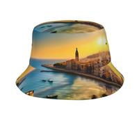 Sunset in Barcelona - Cappello alla pescatore, unisex, per adulti, non si restringe, leggero, traspirante, pieghevole, facile da riporre, nero, taglia unica