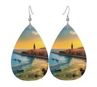 Sunset in Barcelona Orecchini in pelle a forma di lacrima con motivo a goccia - texture leggera di lusso, adatti per l'uso quotidiano, orecchini per feste e appuntamenti, Misura unica, Pelle sintetica