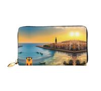 Sunset in Barcelona Portafoglio lungo in pelle, stampa fronte/retro, materiale in pelle microfibra, unisex, impermeabile e resistente, nero, taglia unica