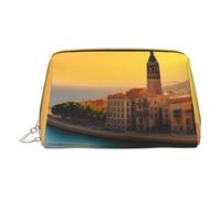 Sunset in Barcelona, trousse portatile per cosmetici, borsa da viaggio, unisex, chiusura a cerniera, adatta per l'uso quotidiano, bianco, Taglia unica