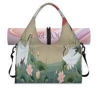 Sunset Japan Cranes, borsone sportivo con scomparto per scarpe, gru, week-end, borsa da cabina per palestra, yoga, viaggi, Colore, L, Borsone da viaggio