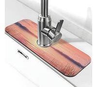 Sunset Lake and Spring Flowers Faucet Mat for Kitchen Sink Cute Drying Mat Super Assorbente Lavello Rubinetto Mat per Cucina Bagno Lavello Cafe Bar Rubinetto Decor Regali (38,1 x 14 cm)