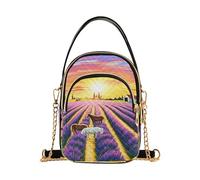 Sunset Lavanda Campi Cavalli Una Borsa A Tracolla Donna Trapuntata Borsa Del Telefono Piccola Catena Borsa Carina Cerniera Satchel Crossbody Tote