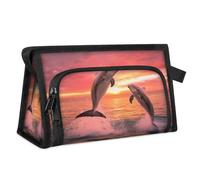 Sunset Ocean Animal Delfino Borsa da toilette da viaggio per donne, uomini, ragazze e ragazzi, borsa multifunzionale per il trucco, per lavare articoli da toeletta cosmetici, organizer per doccia,