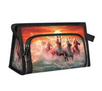 Sunset Ocean Animal Horse Borsa da toilette da viaggio per donne, uomini, ragazze e ragazzi, borsa multifunzionale per il trucco, per lavare articoli da toeletta e cosmetici, borsa da doccia, Colore,