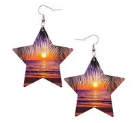 Sunset Ocean con palme tropicali paesaggio crepuscolare orecchini in pelle a forma di stella accessori alla moda leggeri festival feste vita quotidiana, One Size, Pelle, Non pietra preziosa